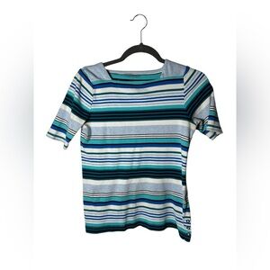 Croft & Barrow Women’s Striped Short Sleeve Top Boat Neck Blue Green Size Small